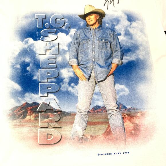 T. G. Sheppard Signed 2004 Concert Vintage Shirt Mens Medium White Country Music - Picture 1 of 12
